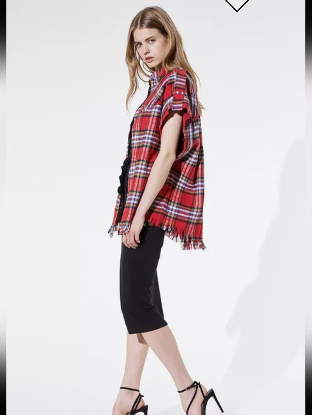 NWOT IRO Paris Red Plaid Button-Down Flannel Shirt with Multicolor Stripes